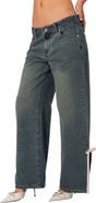 EDIKTED Bow Slit Hem Wide Leg Jeans