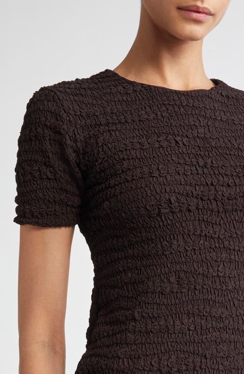 Shop Jil Sander Fitted Embroidered Crepe Jersey Short Sleeve Top In Chocolate Brown
