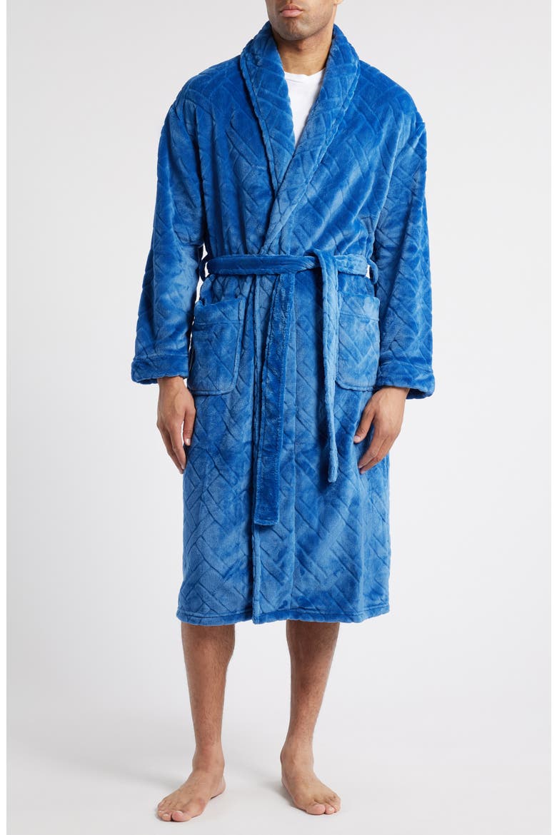 Crossroads Basket Weave Fleece Robe, Main, color, DENIM BLUE