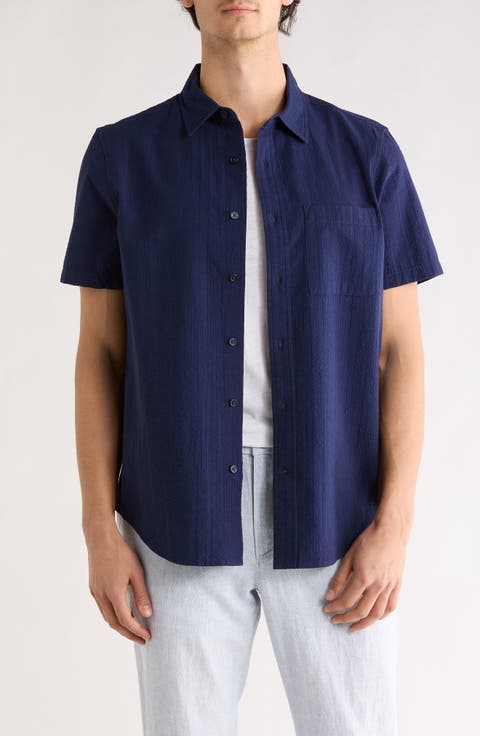 Seersucker Short Sleeve Cotton Button-Up Shirt