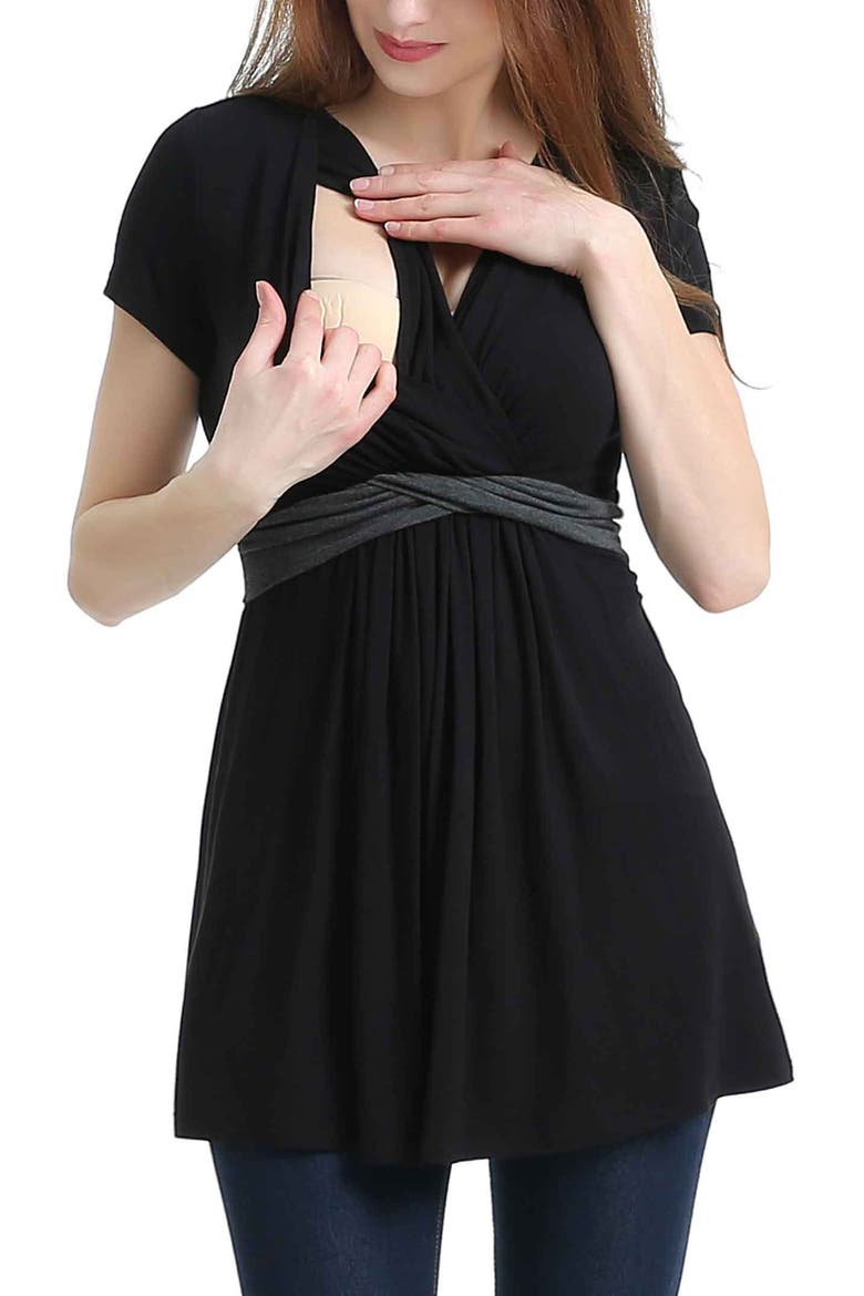 Maternity Nursing Colorblock Tunic Top, Alternate, color, Black