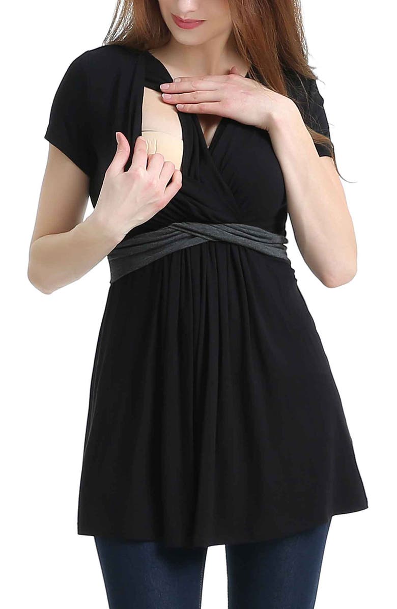 Kimi & Kai Maternity Nursing Colorblock Tunic Top, Alternate, color, Black