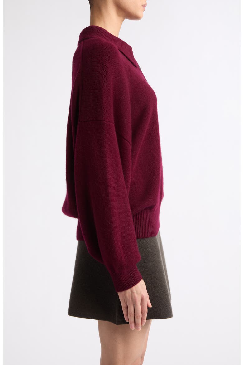 Etta Cashmere Polo Sweater, Alternate, color, DEEP PLUM