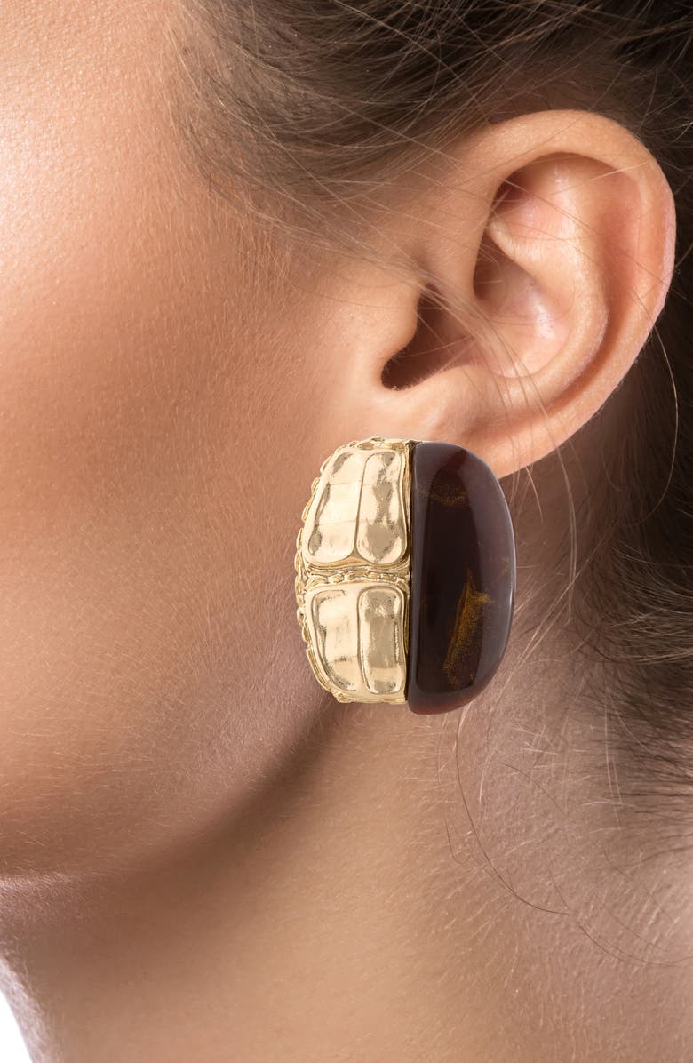 JARDIN Resin Statement Earrings, Alternate, color, Brown/ Gold