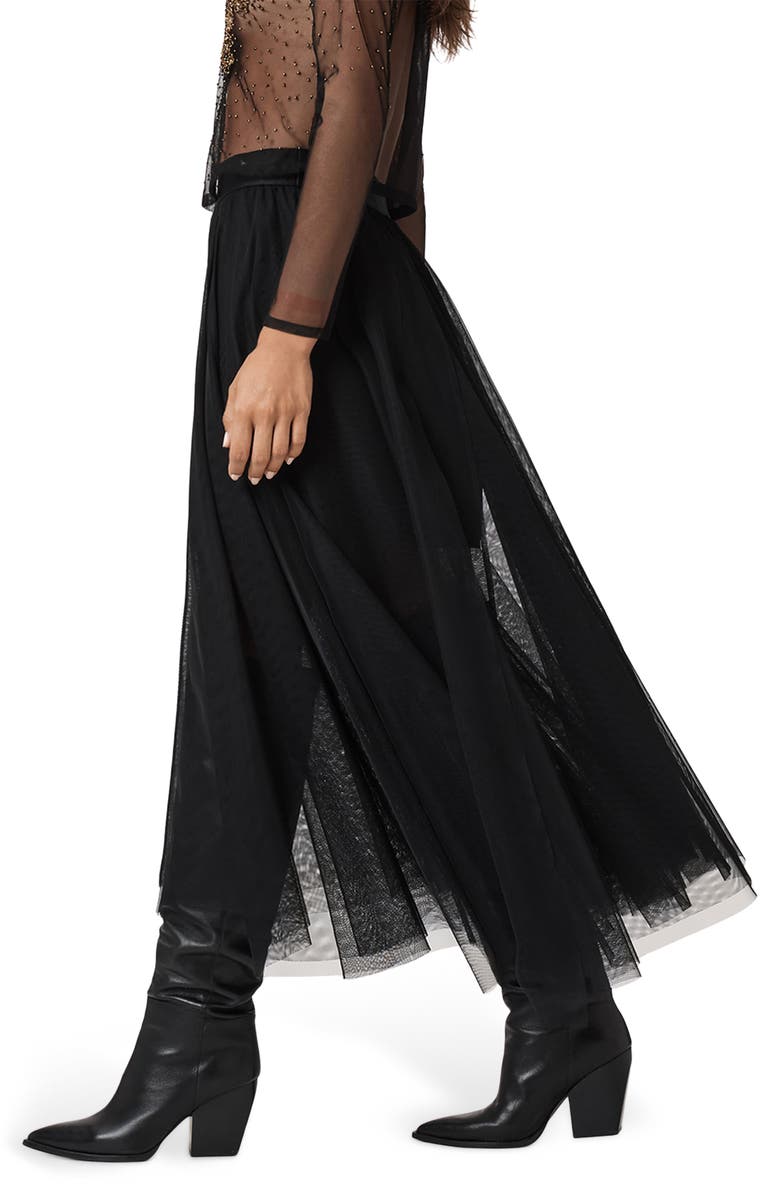 AllSaints Ally Tulle Skirt, Alternate, color, Black