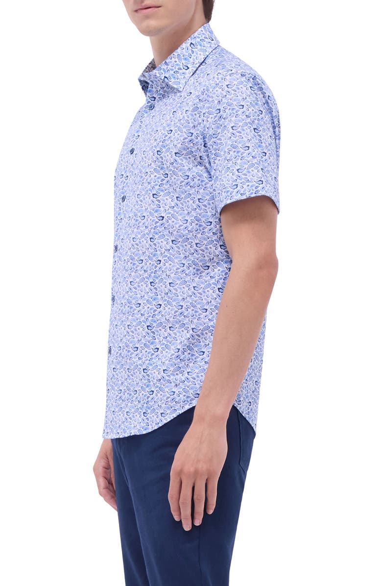 Bugatchi Miles OoohCotton<sup>®</sup> Short Sleeve Button-Up Shirt, Alternate, color, Classic Blue