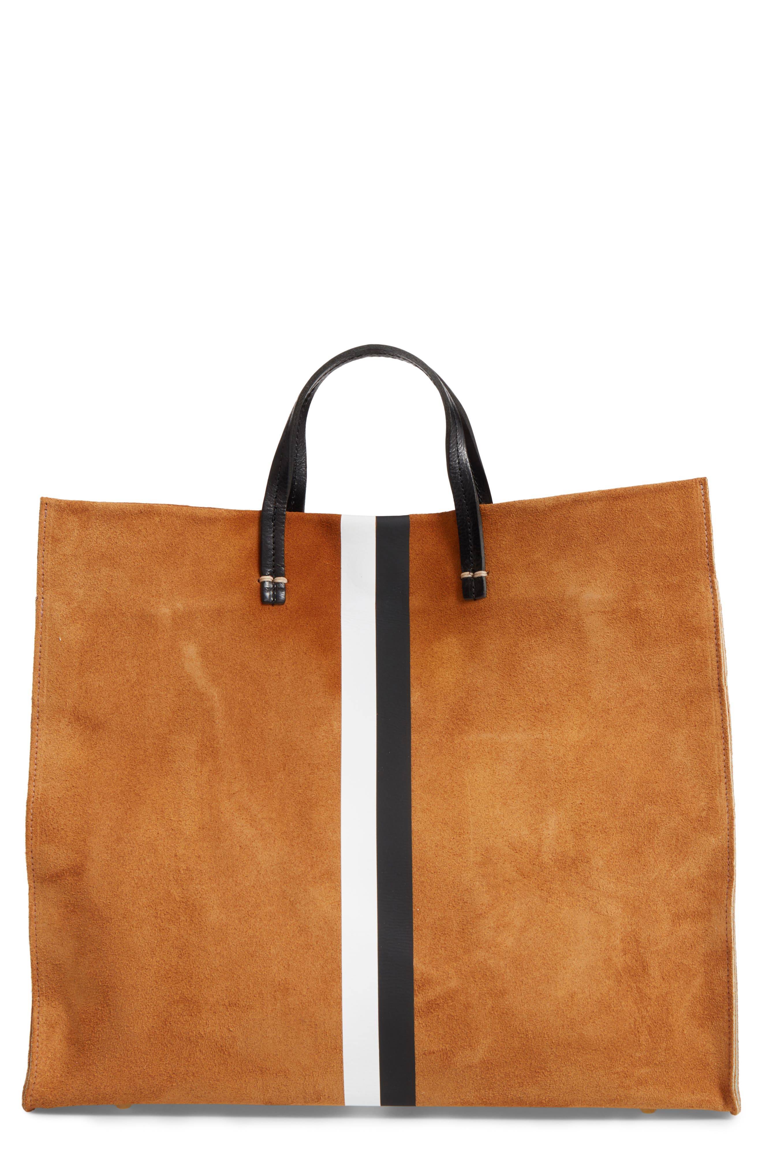 Simple Stripe Suede Tote, Main, color, CAMEL SUEDE