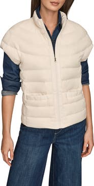 Donna Karan New York Cap Sleeve Mixed Media Down Jacket