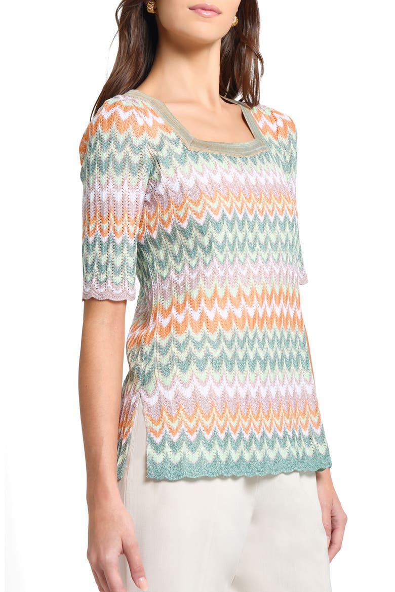 Pointelle Zigzag Knit Tunic, Alternate, color, GREEN/MULT