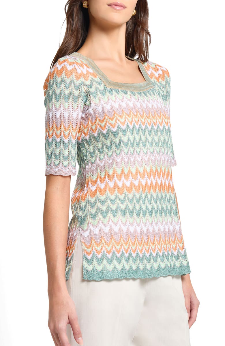 Misook Pointelle Zigzag Knit Tunic, Alternate, color, Green/Mult