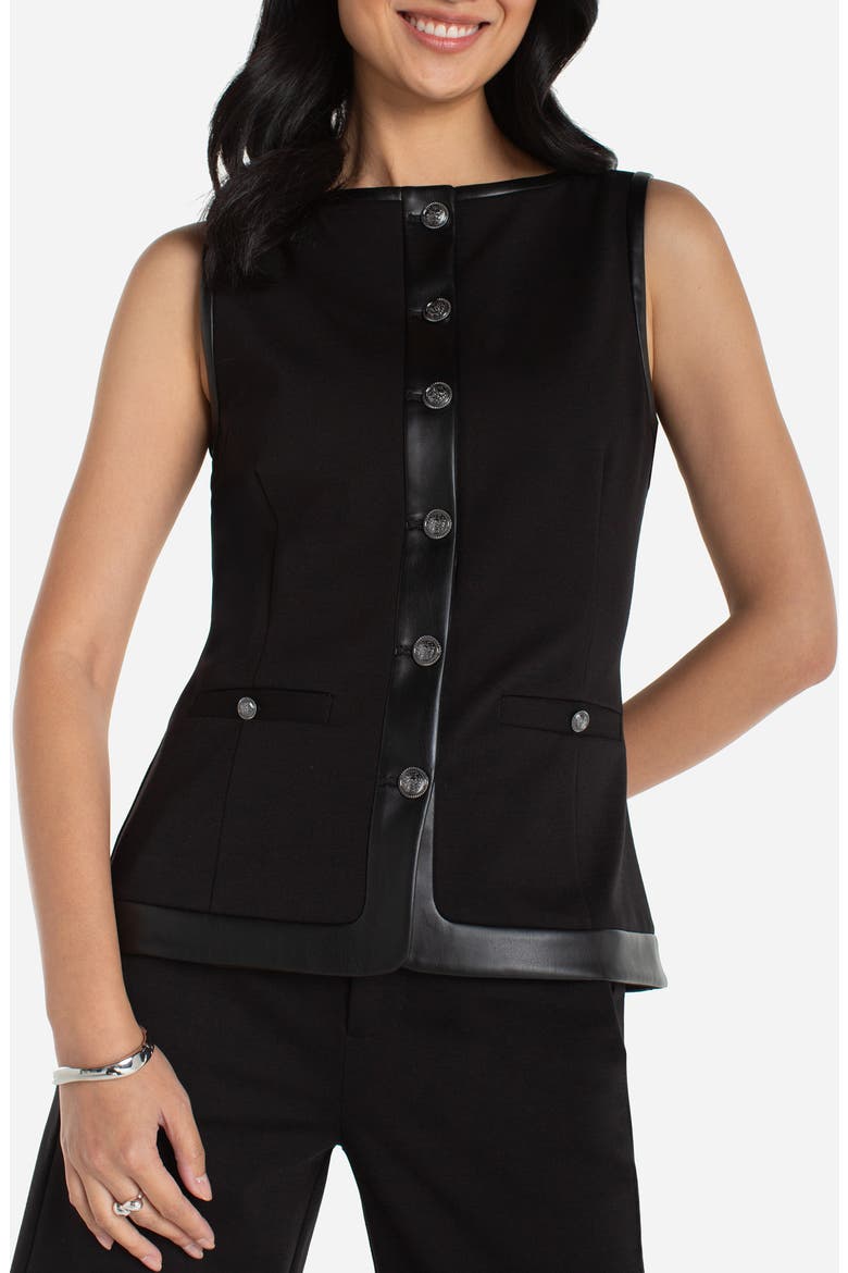 Faux Leather Trim Detail Vest, Main, color, BLACK