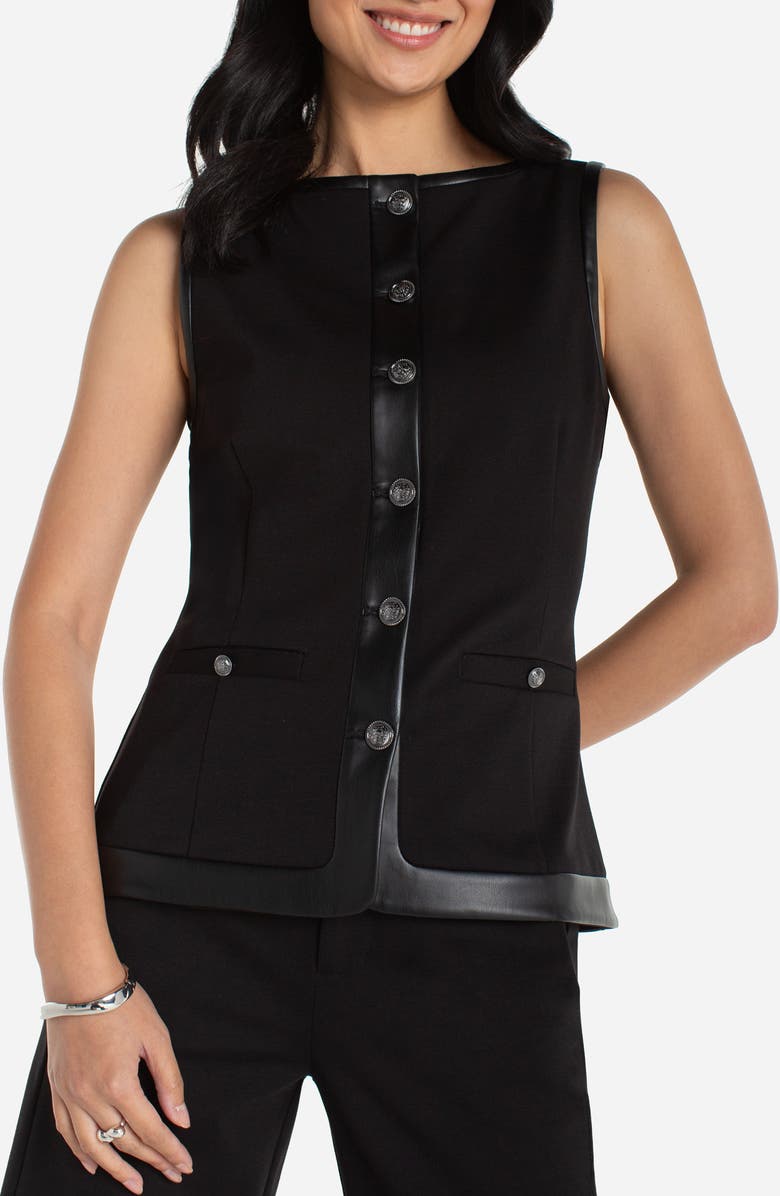 Liverpool Los Angeles Faux Leather Trim Detail Vest, Main, color, Black
