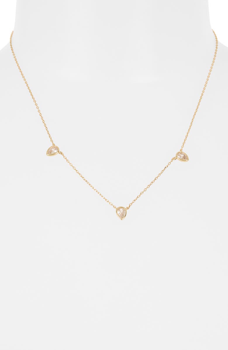 Argento Vivo Sterling Silver CZ Teardrop Station Chain Necklace, Alternate, color, Gold