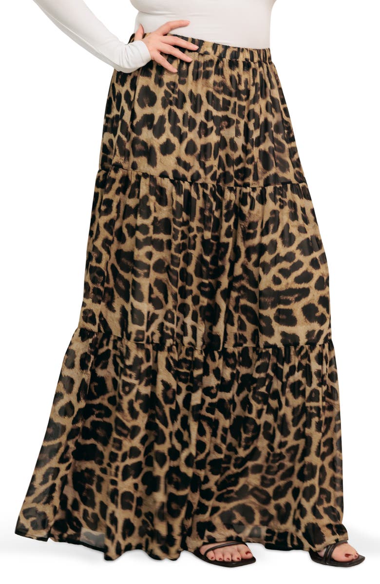 FLYING TOMATO Leopard Print Tiered Maxi Skirt, Alternate, color, Leopard