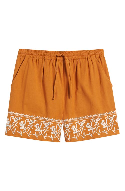 Native Youth Kingsley Regular Fit Embroidered Cotton & Linen Shorts In Rust
