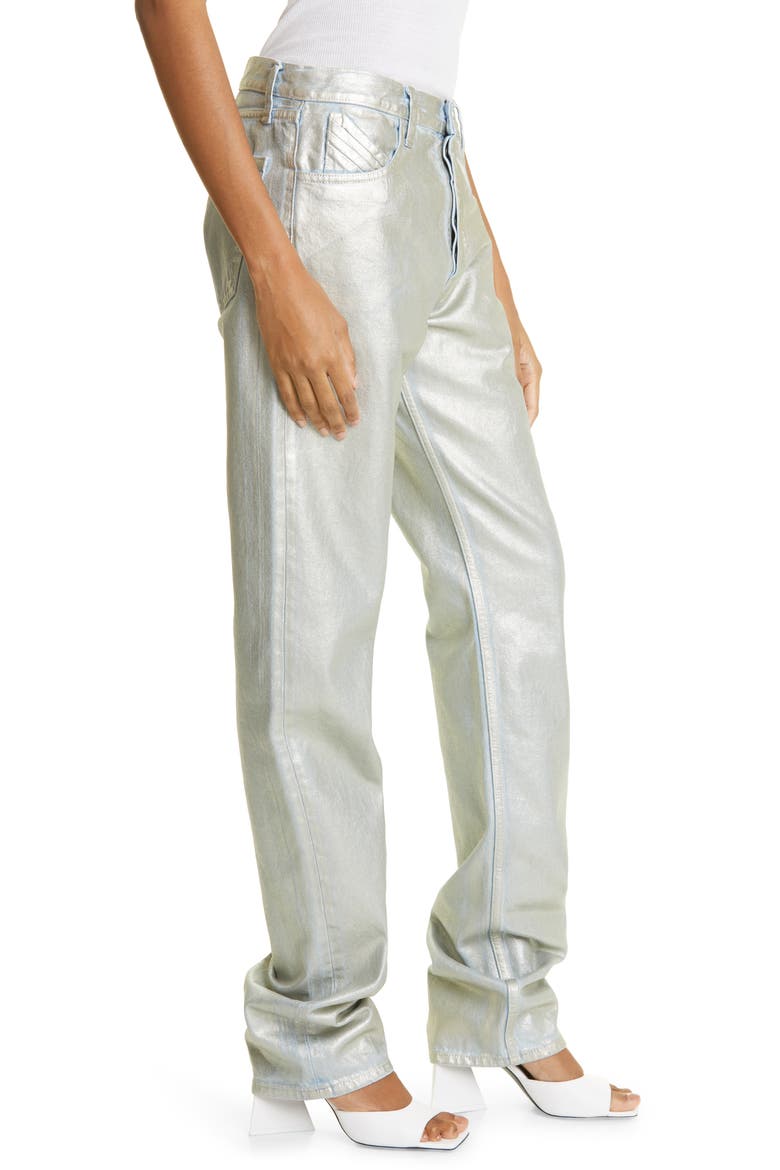 Painted Metallic High Waist Extralong Boyfriend Jeans, Alternate, color, PLATINUM