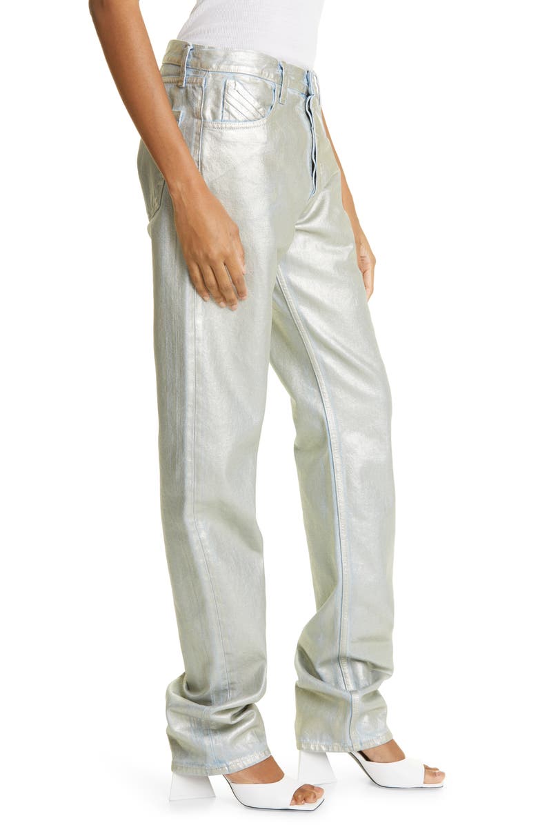 The Attico Painted Metallic High Waist Extralong Boyfriend Jeans, Alternate, color, 