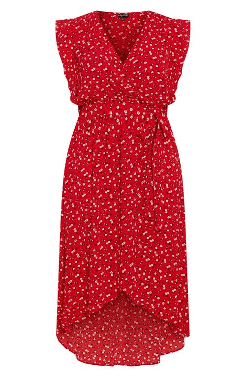 City Chic Ditsy Floral Wrap Front Maxi Dress In Red