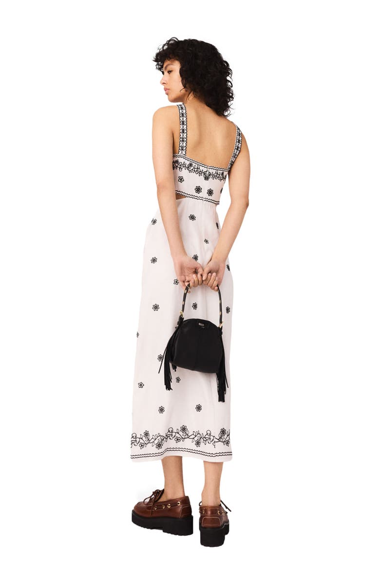 maje Embroidered cut-out maxi dress, Alternate, color, Ecru / Black