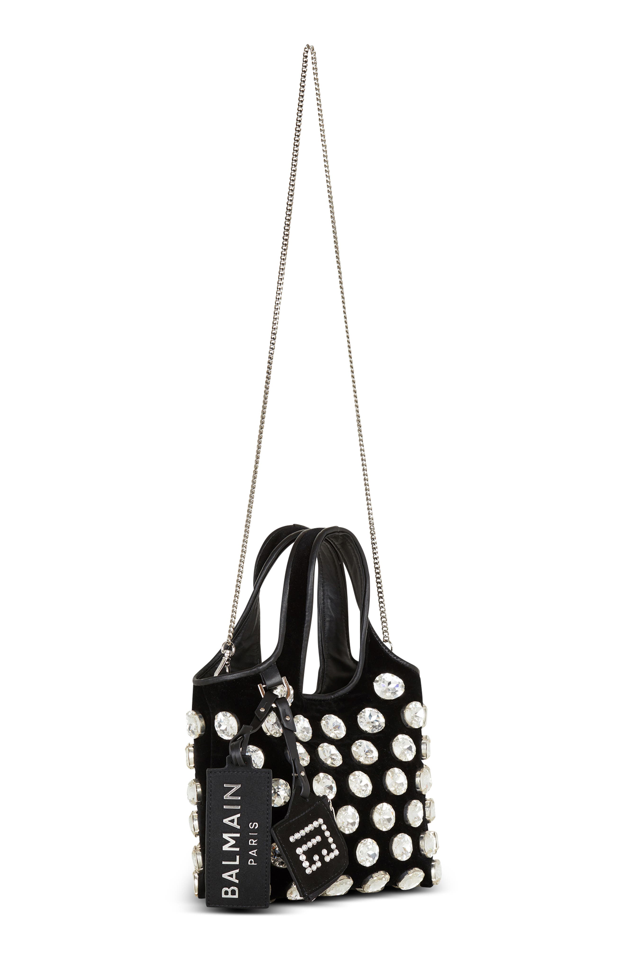 Balmain Small B-Army Crystal Embellished Shopper Tote, Alternate, color, 