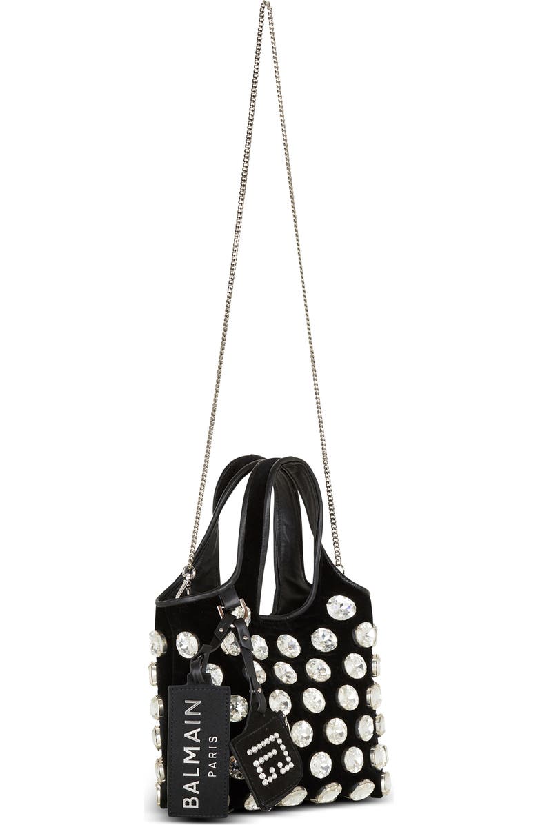 Balmain Small B-Army Crystal Embellished Shopper Tote, Alternate, color,