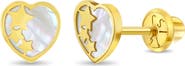 In Season Jewelry 14k Star Banded Mother of Pearl Heart Girl Earrings