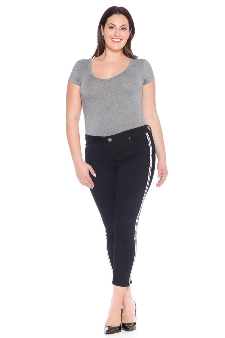 Double Stripe Ankle Skinny Jeans, Alternate, color, SOLID BLACK