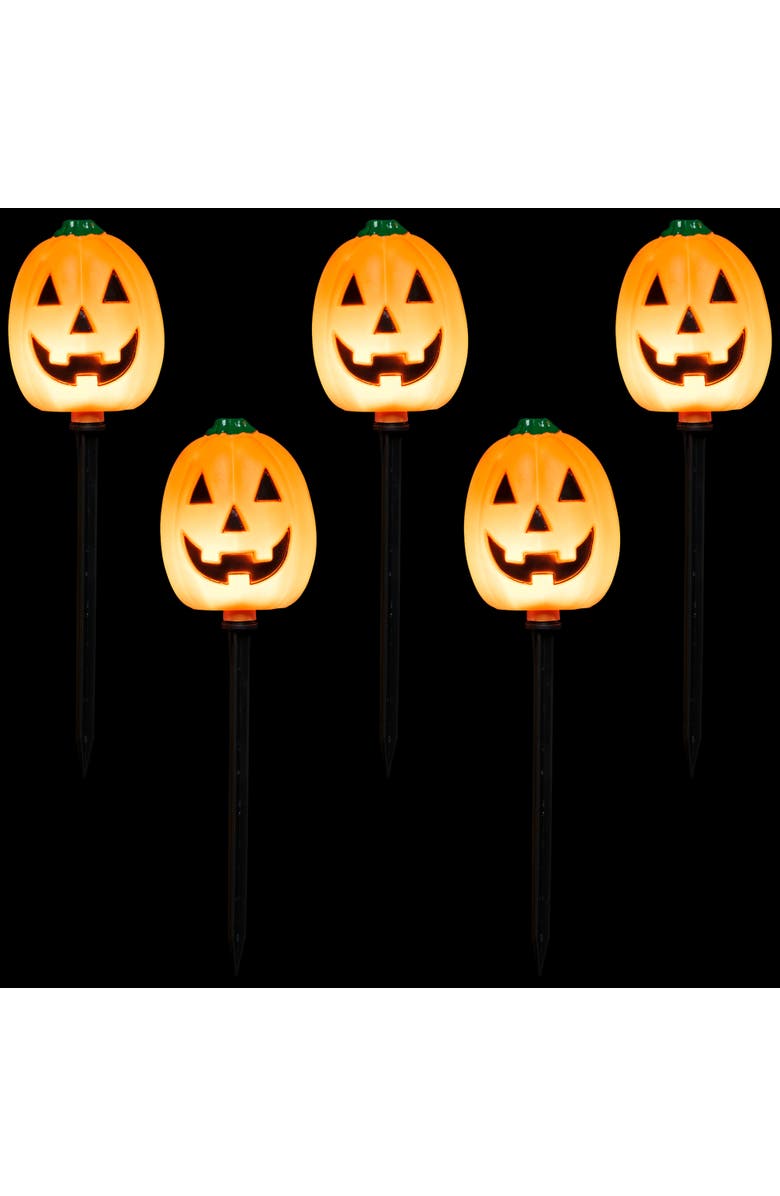 Northlight Lighted Jack-O-Lantern Halloween Outdoor Pathway Markers - 24" - Orange - Set of 5, Alternate, color, Orange