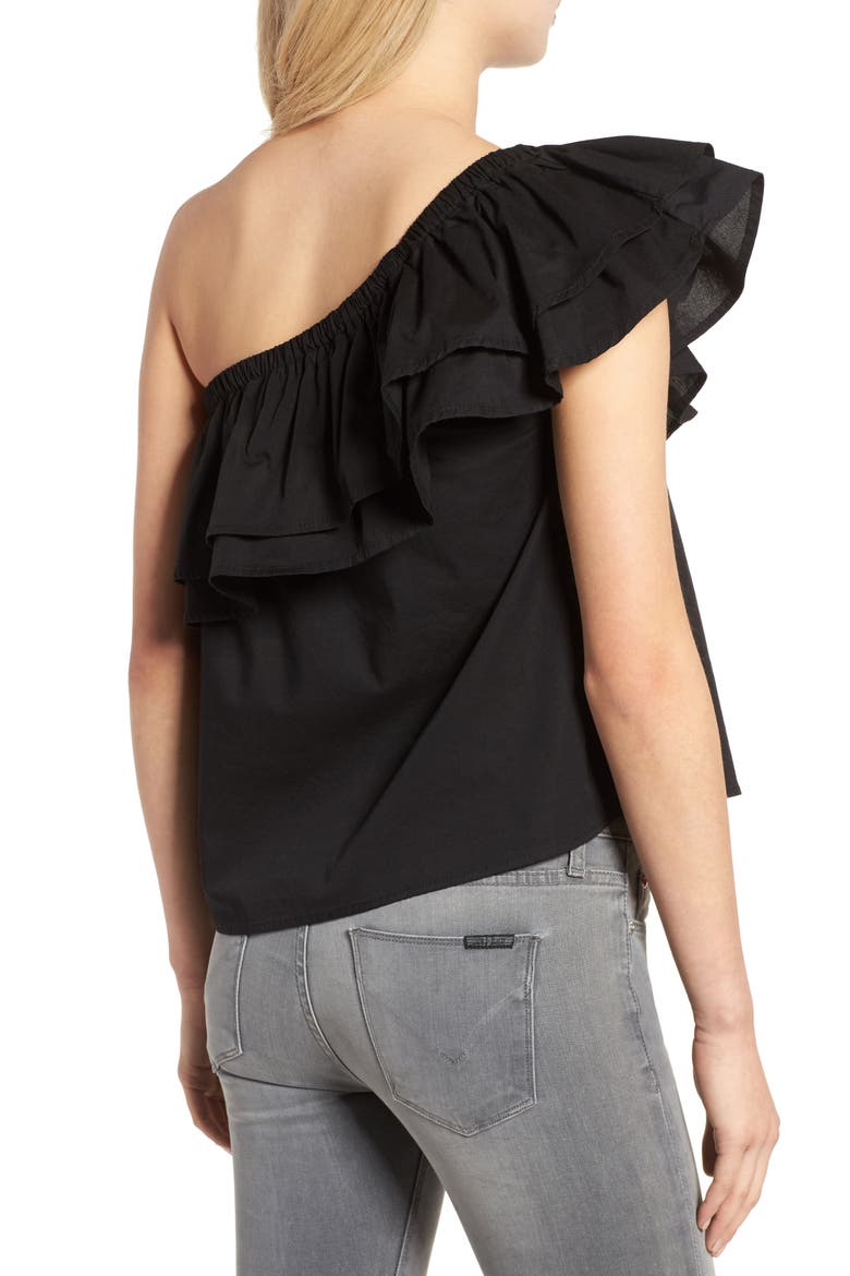 Everly One-Shoulder Cotton Top, Alternate, color, BLACK