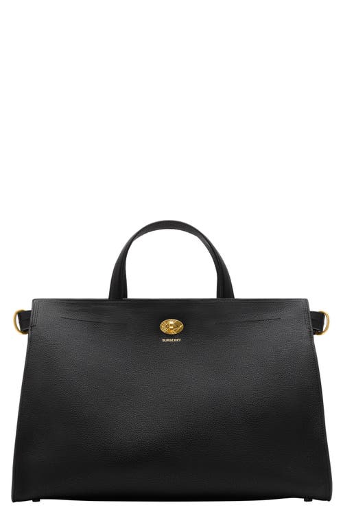 Burberry Mini Cotswold Grained Leather Top Handle Bag In Black