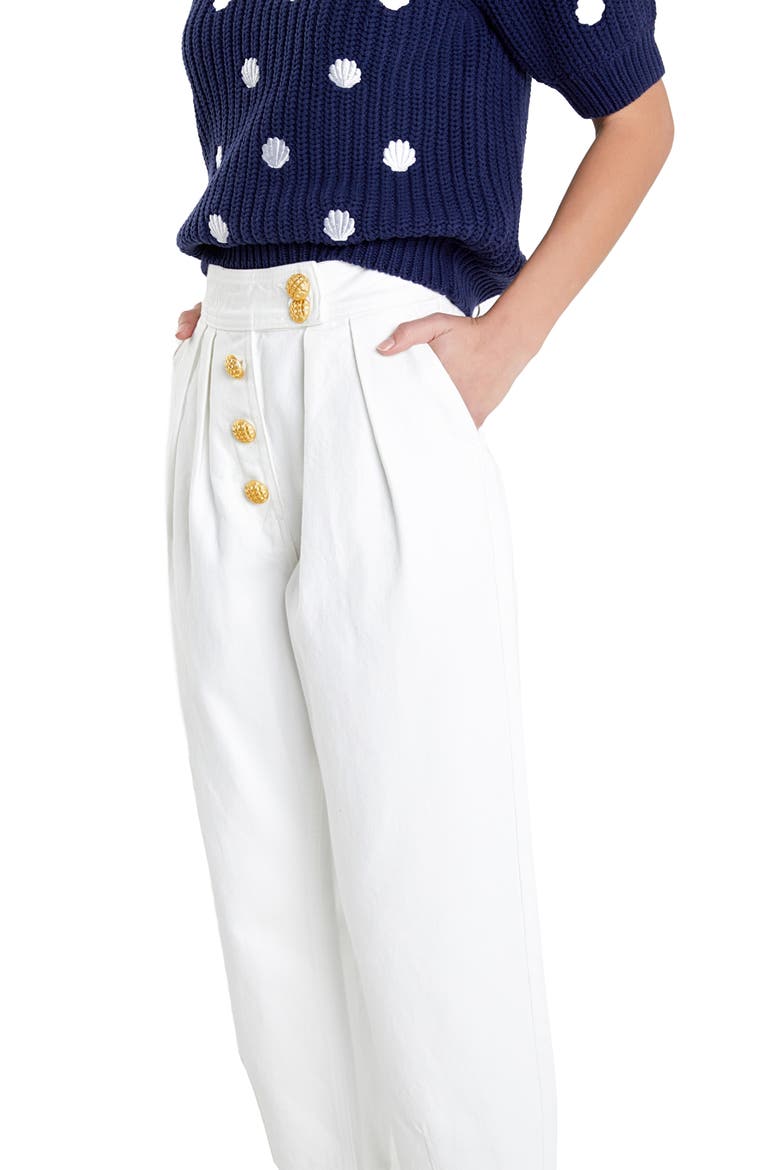 Premium Pleated Crop Wide Leg Denim Trousers, Alternate, color, IVORY