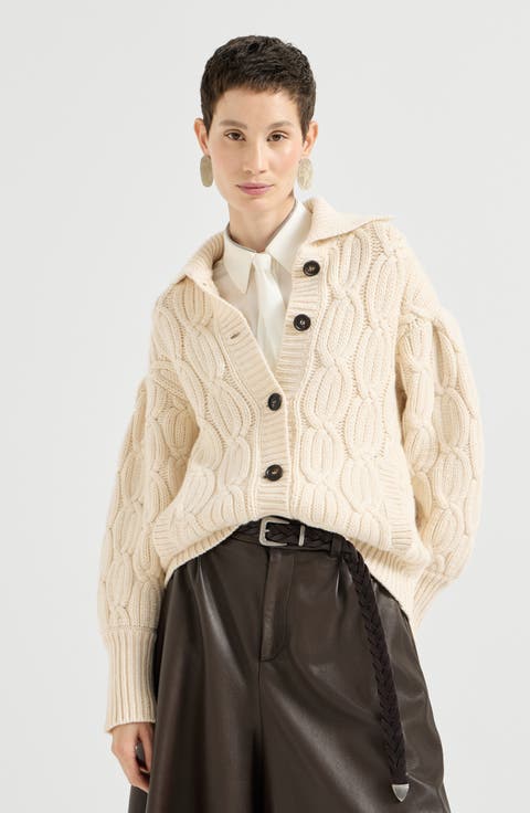 Cashmere feather yarn heritage cable cardigan