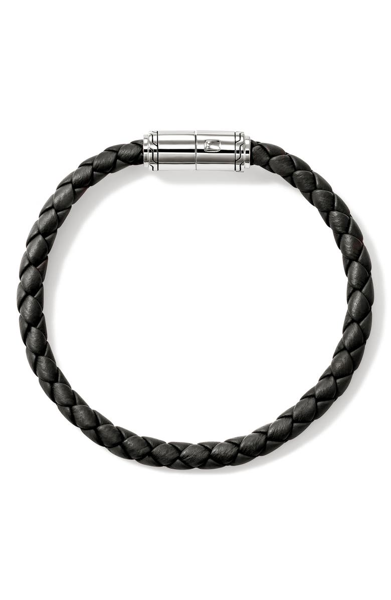 John Hardy Woven Leather Bracelet, Alternate, color, Silver/ Black