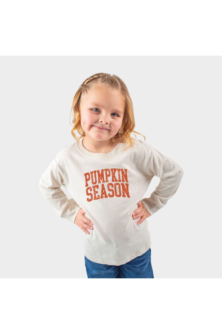 Pumpkin Season Varsity Stacked Toddler Long Sleeve Graphic Tee, Main, color, Natural