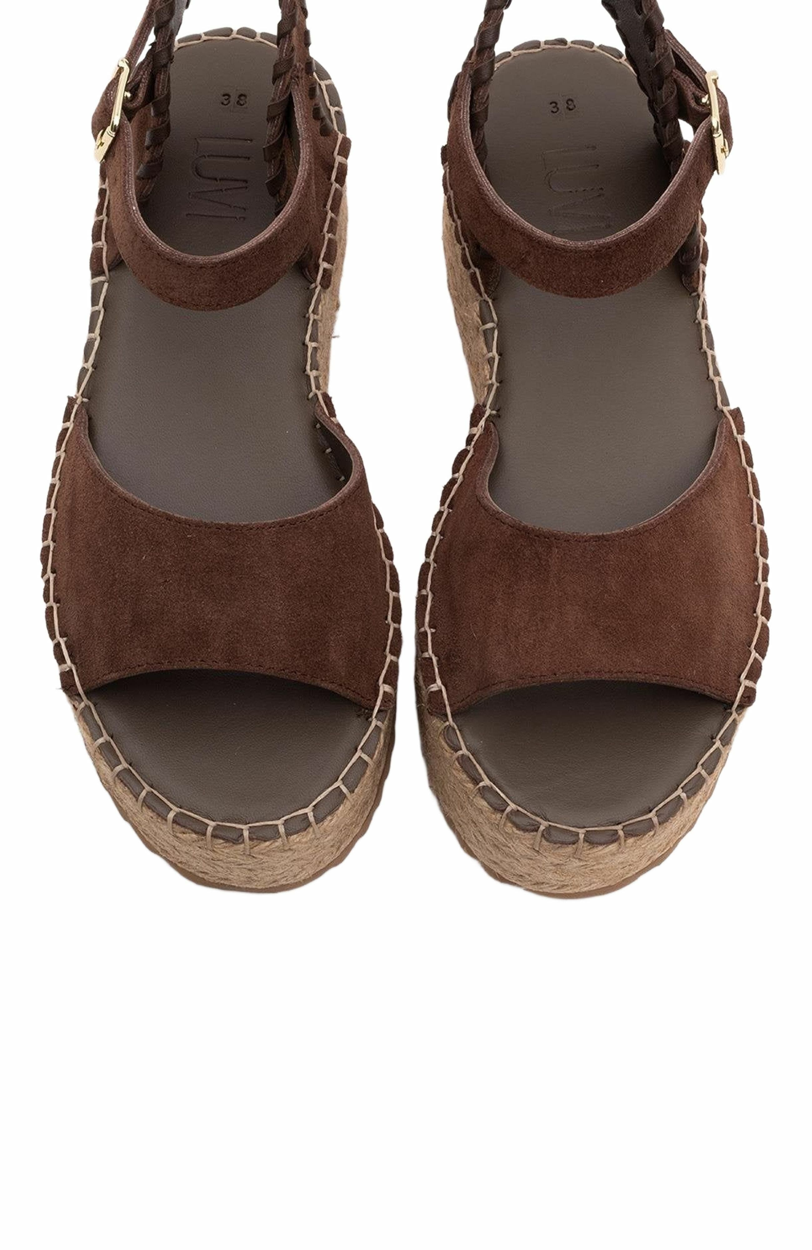 Serez Leather Platform Espadrilles Sandal, Alternate, color, Brown Suede Leather