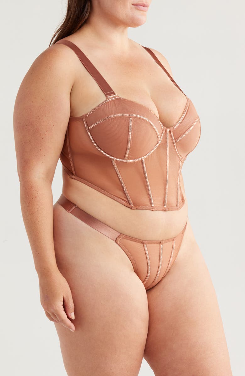 Coquette Bustier & Thong Set, Alternate, color, Bronze