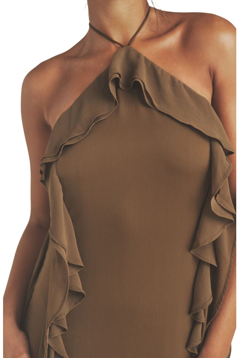 Whitney Ruffle Halter Neck Maxi Dress, Alternate, color, Olive
