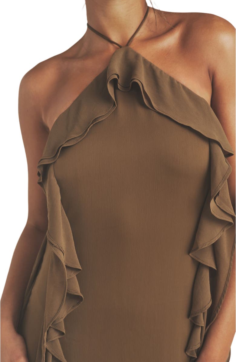 Six Stories Whitney Ruffle Halter Neck Maxi Dress, Alternate, color, Olive