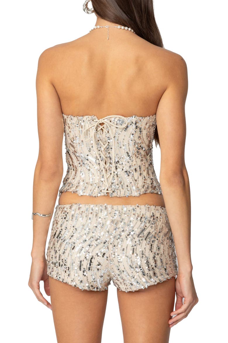 Wavy Sequin Strapless Corset Top, Alternate, color, SILVER
