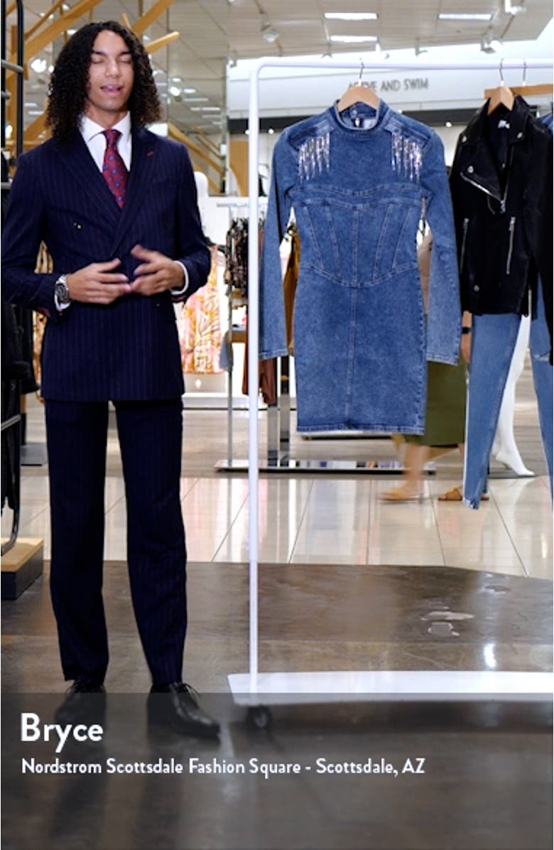 Crystal Fringe Long Sleeve Denim Minidress, sales video thumbnail