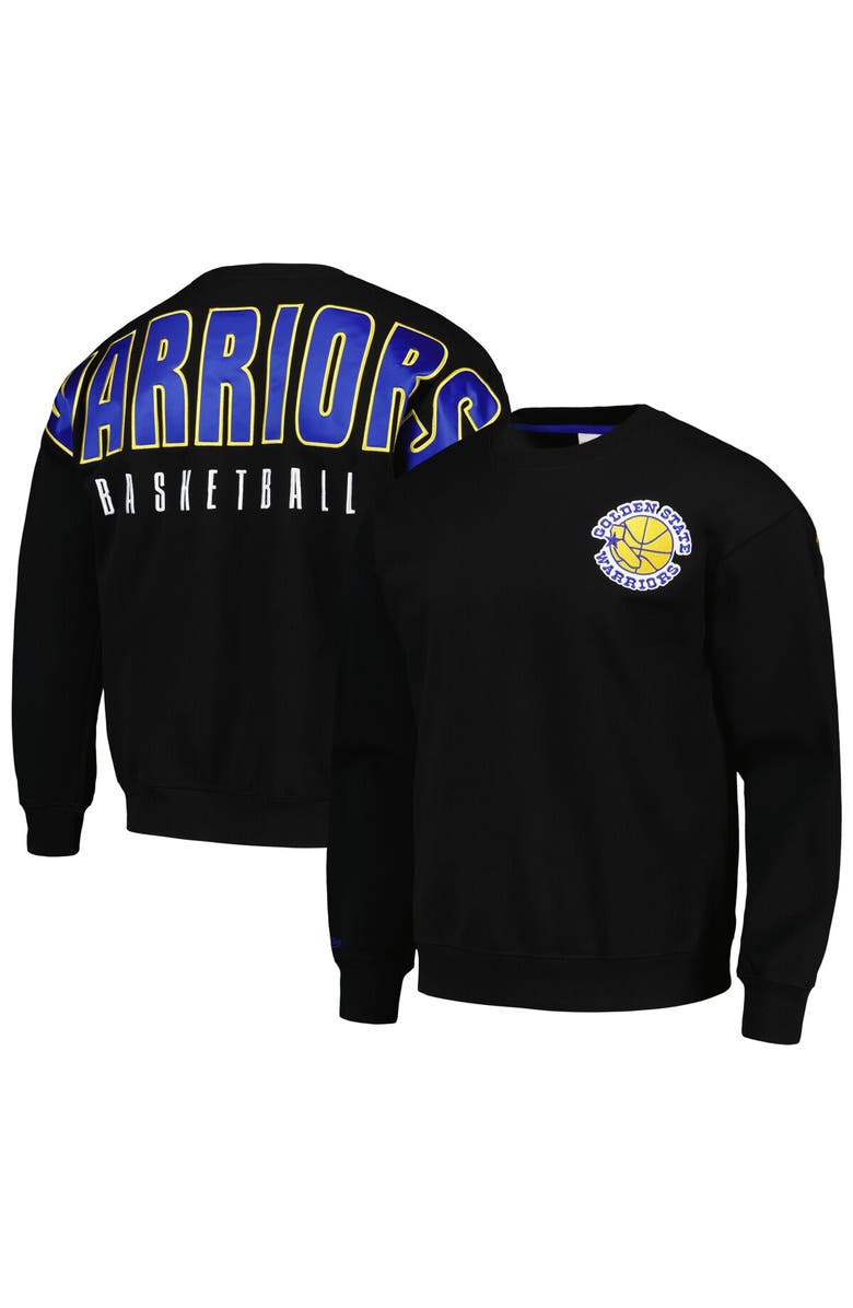 Mitchell & Ness Men's Mitchell & Ness  Black Golden State Warriors Hardwood Classics Team First Pullover Sweatshirt, Main, color, 