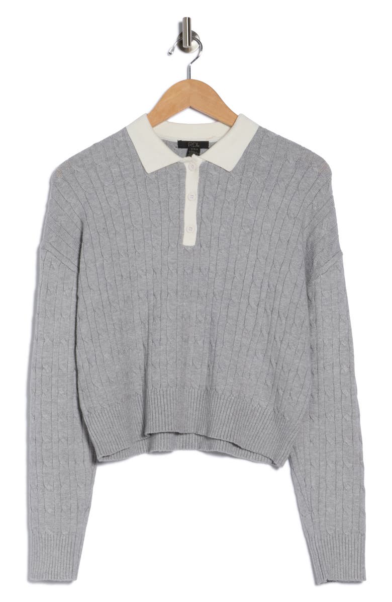 RDI Cable Knit Crop Polo Sweater, Alternate, color, Grey