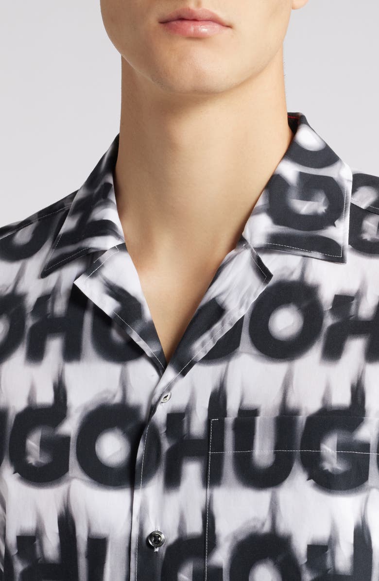 HUGO Ellino Logo Print Cotton Camp Shirt, Alternate, color,