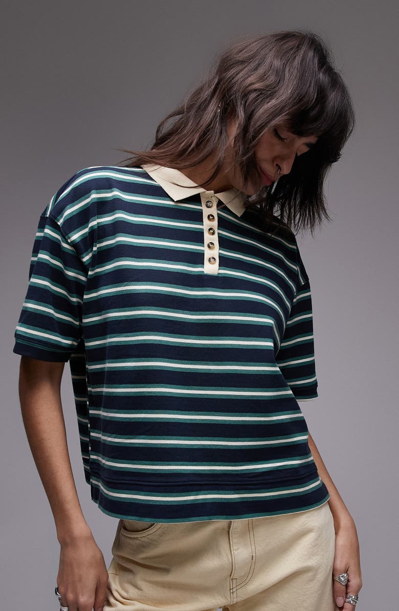 Topshop Boxy Stripe Polo, Main, color, 