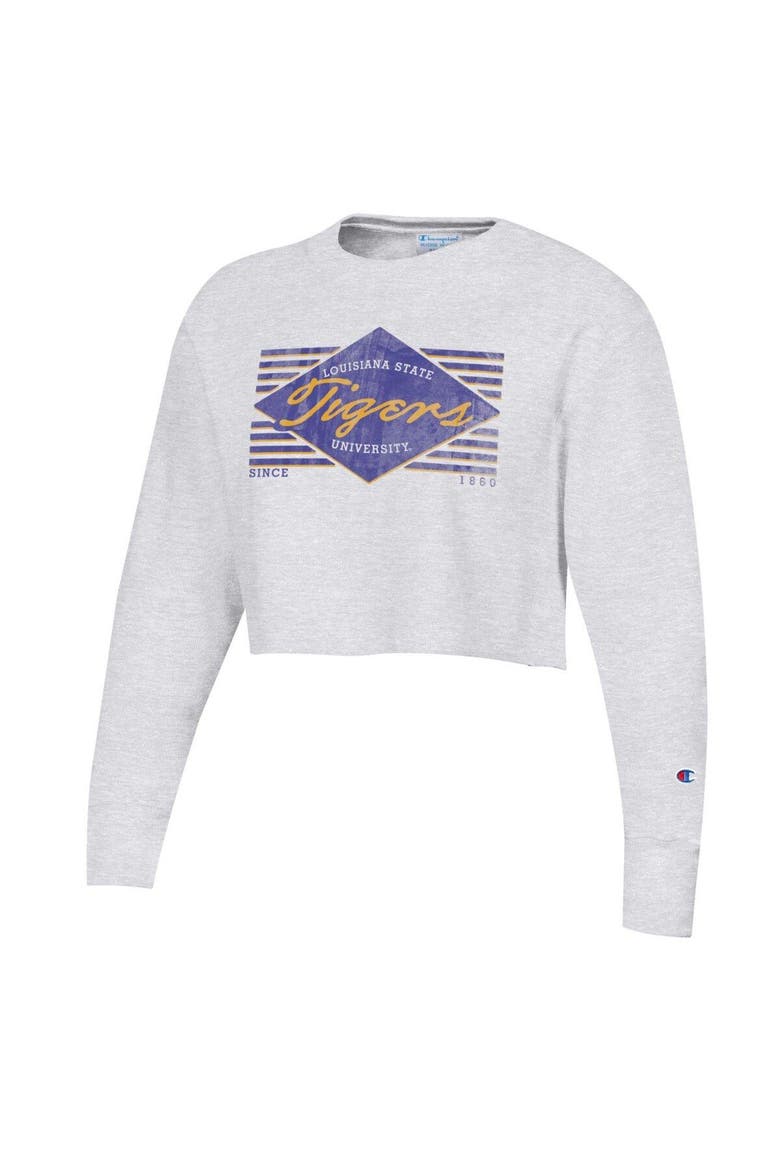 Women's Champion Heather Gray LSU Tigers Reverse Weave Cropped Pullover Sweatshirt, Alternate, color, Heather Gray