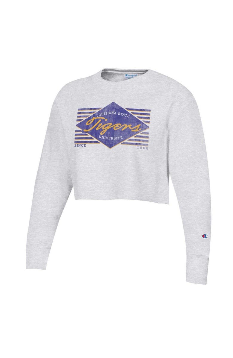 Champion Women's Champion Heather Gray LSU Tigers Reverse Weave Cropped Pullover Sweatshirt, Alternate, color, Heather Gray