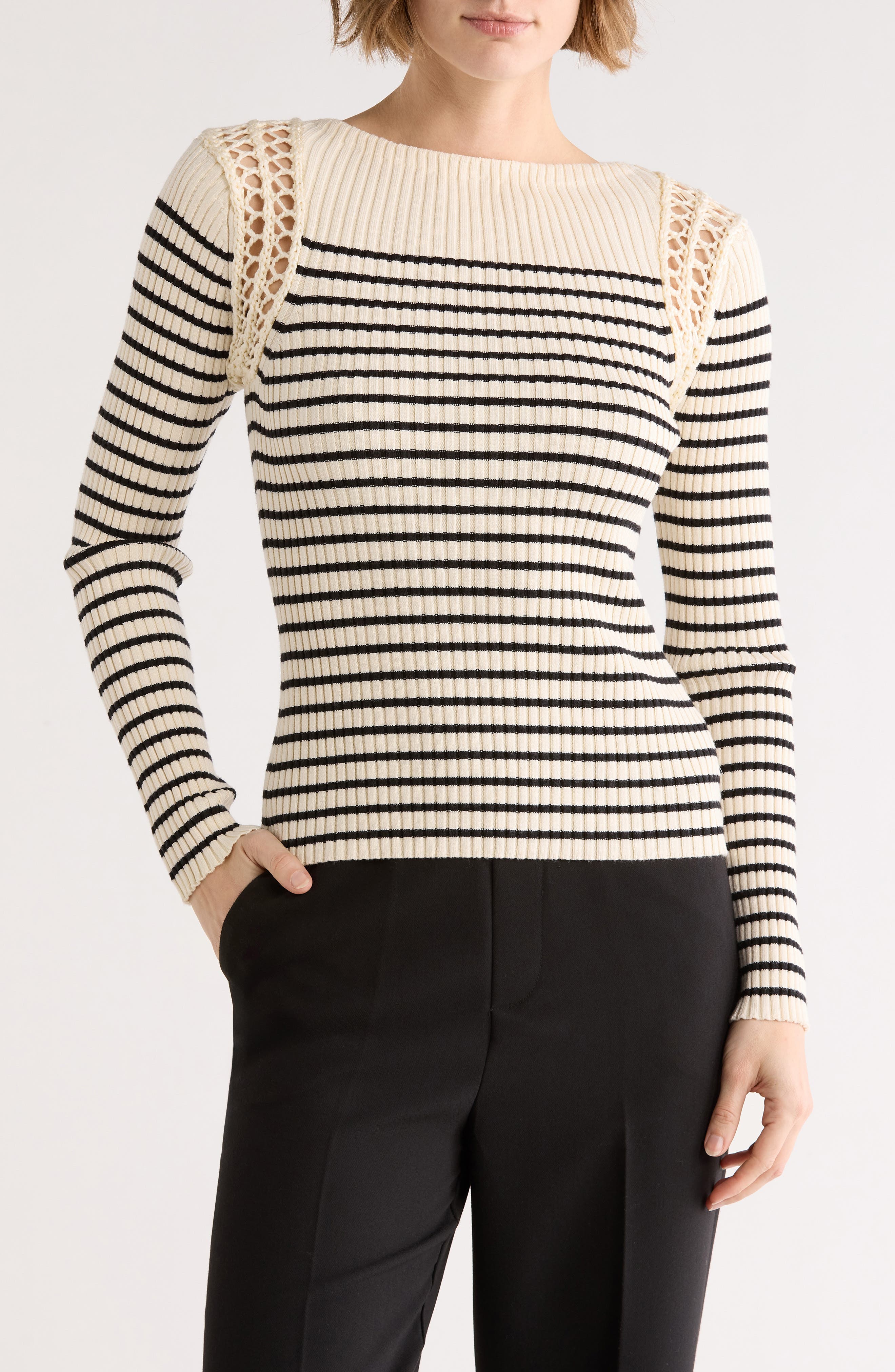 ELIE ELIE TAHARI Stripe Boat Neck Sweater