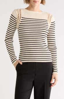ELIE ELIE TAHARI Stripe Boat Neck Sweater