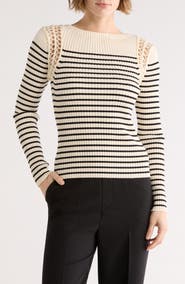 ELIE ELIE TAHARI Stripe Boat Neck Sweater