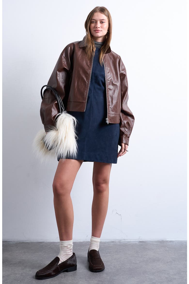 Oversize Faux Leather Jacket, Main, color, BROWN
